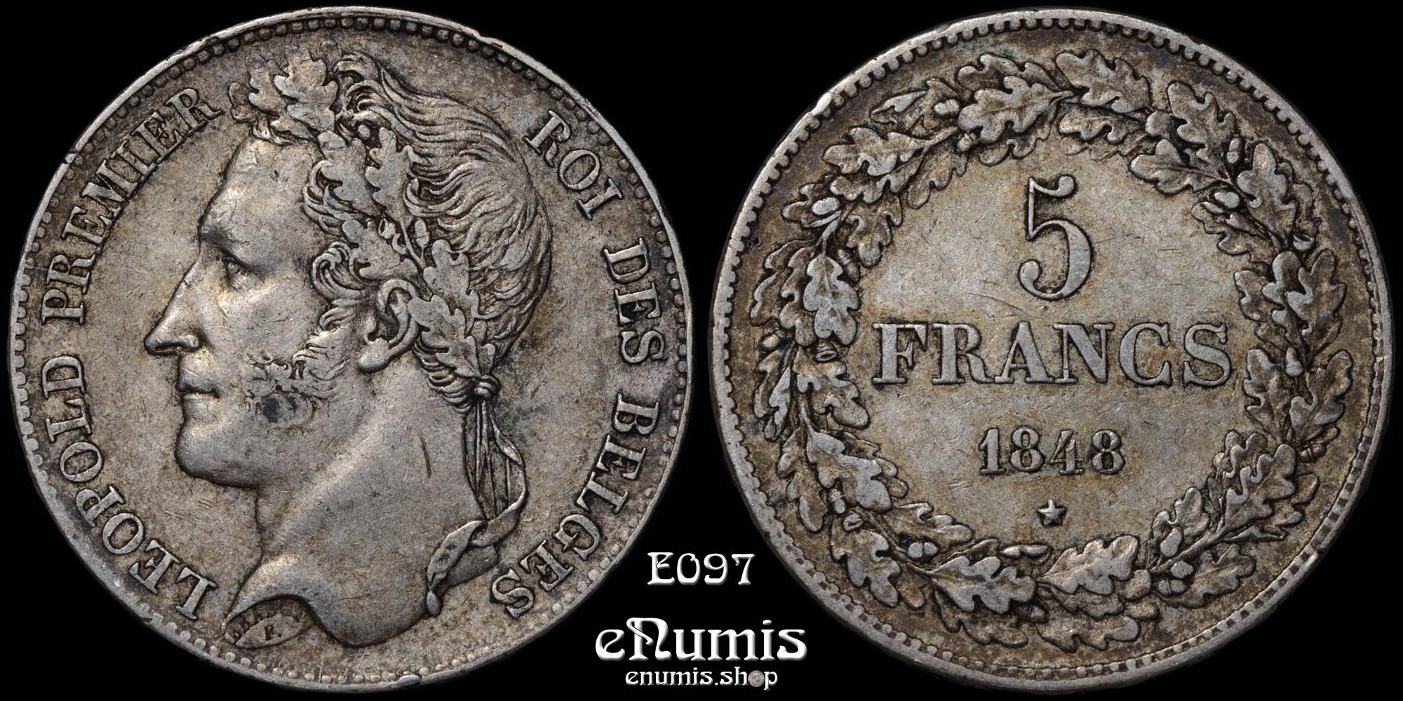 BELGIUM, Leopold I, 5 Francs 1848, toned, XF