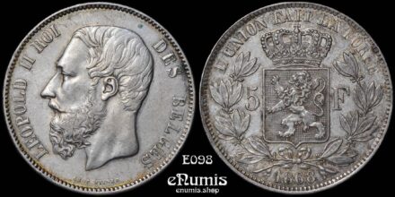 BELGIUM, Leopold II, 5 Francs 1868, XF-UNC/UNC