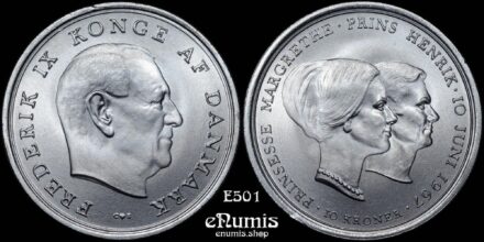 DENMARK, Frederick IX, 10 Kroner 1967, Wedding of Princess Margrethe, UNC