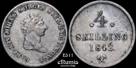 NORWAY, Carl XIV, 4 Skilling 1842, XF