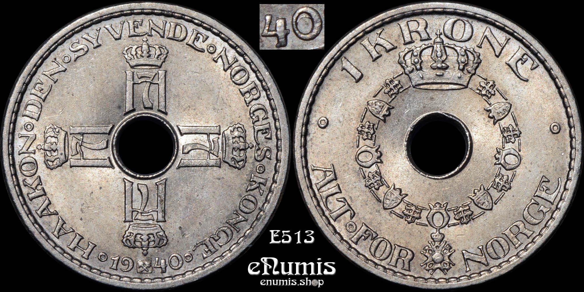 NORWAY, Haakon VII, 1 Krone 1940, variant, UNC