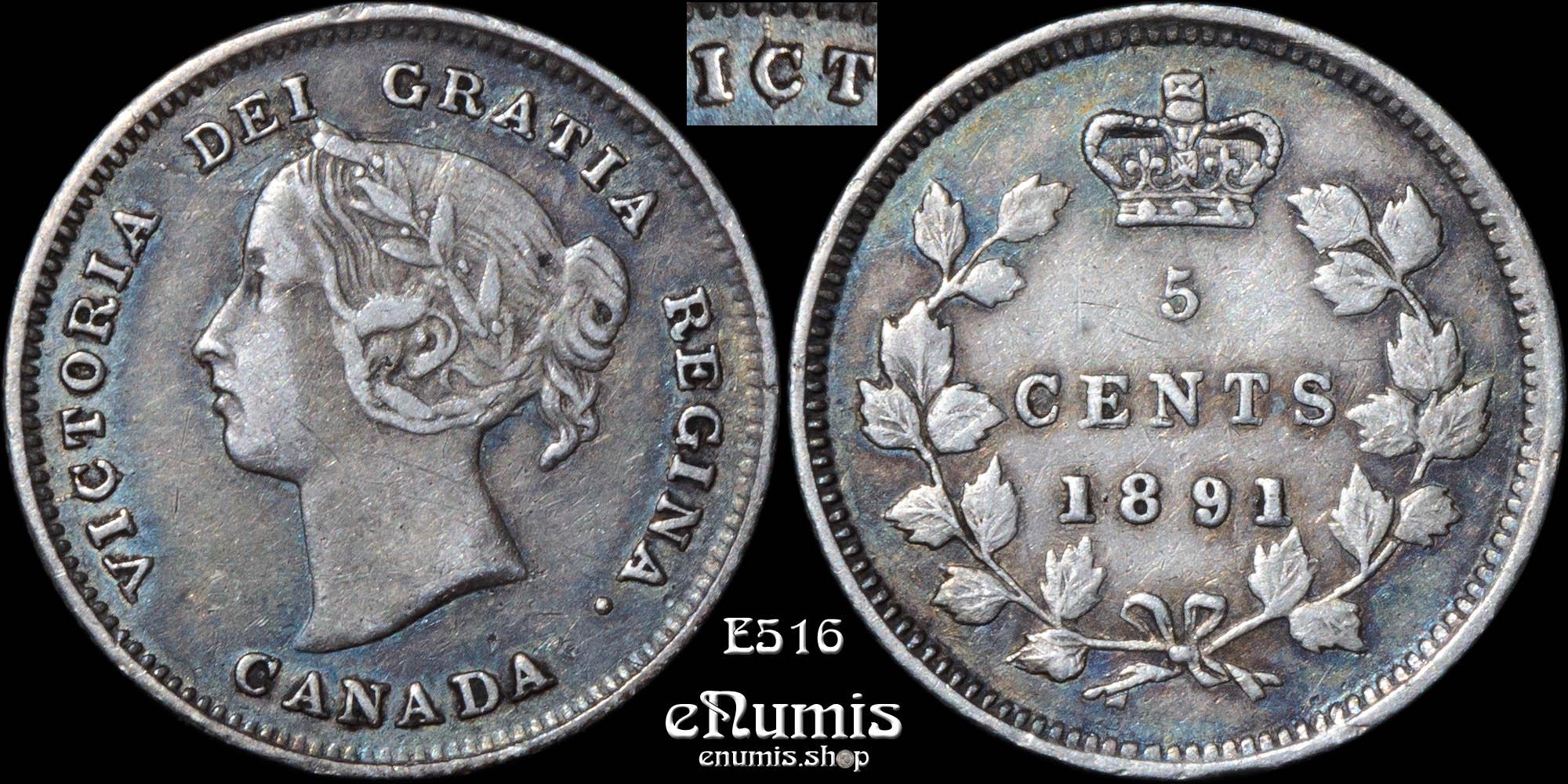CANADA, Victoria, 5 Cents 1891, toned, aXF