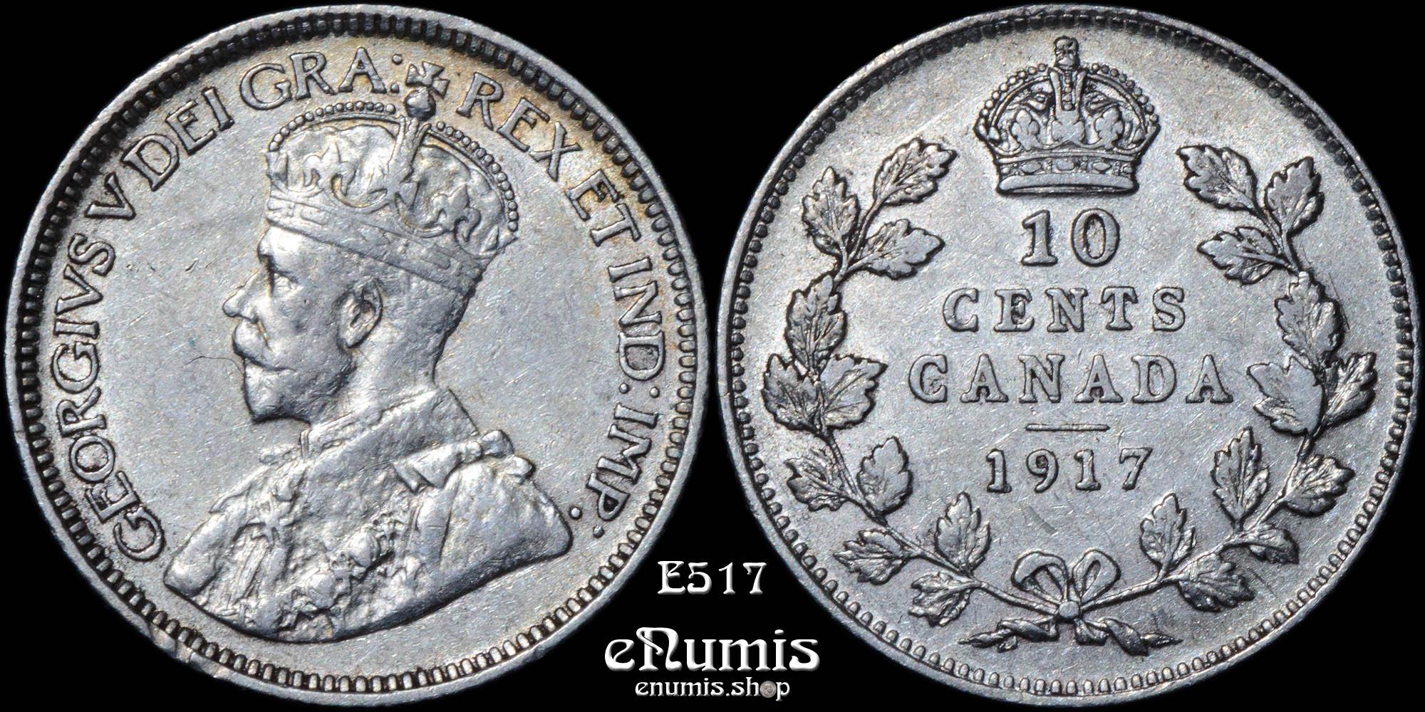 CANADA, George V, 10 Cents 1917, XF+