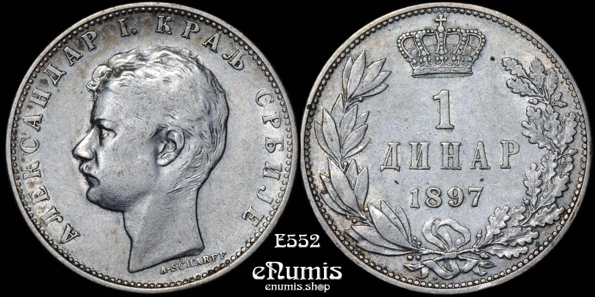 SERBIA, Alexander I, 1 Dinar 1897, XF