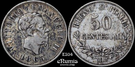 ITALY, Vittorio Emanuele II, 50 Centesimi 1863 M-BN, VF-XF/aXF