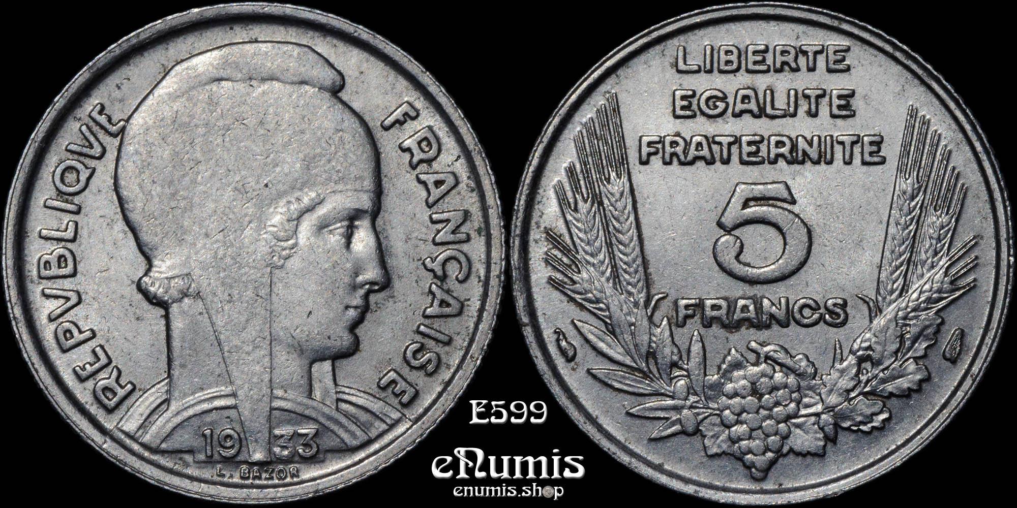 FRANCE, Third Republic, 5 Francs 1933, aUNC