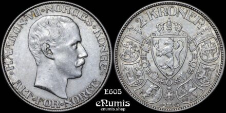 NORWAY, Haakon VII, 2 Kroner 1908, XF+/XF-UNC