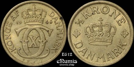 DENMARK, Christian X, 1/2 Krone 1940 N GJ, UNC