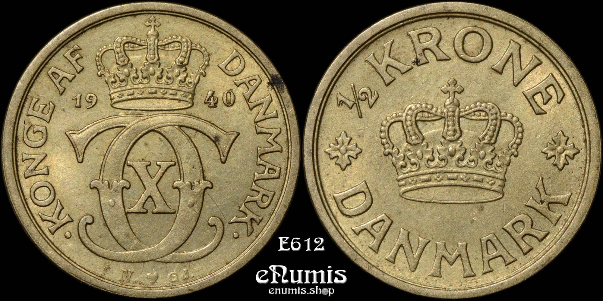 DENMARK, Christian X, 1/2 Krone 1940 N GJ, UNC
