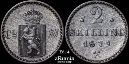NORWAY, Carl XV, 2 Skilling 1871, stars, XF