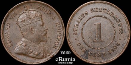 Straits Settlements, Edward VII, 1 Cent 1908, aUNC