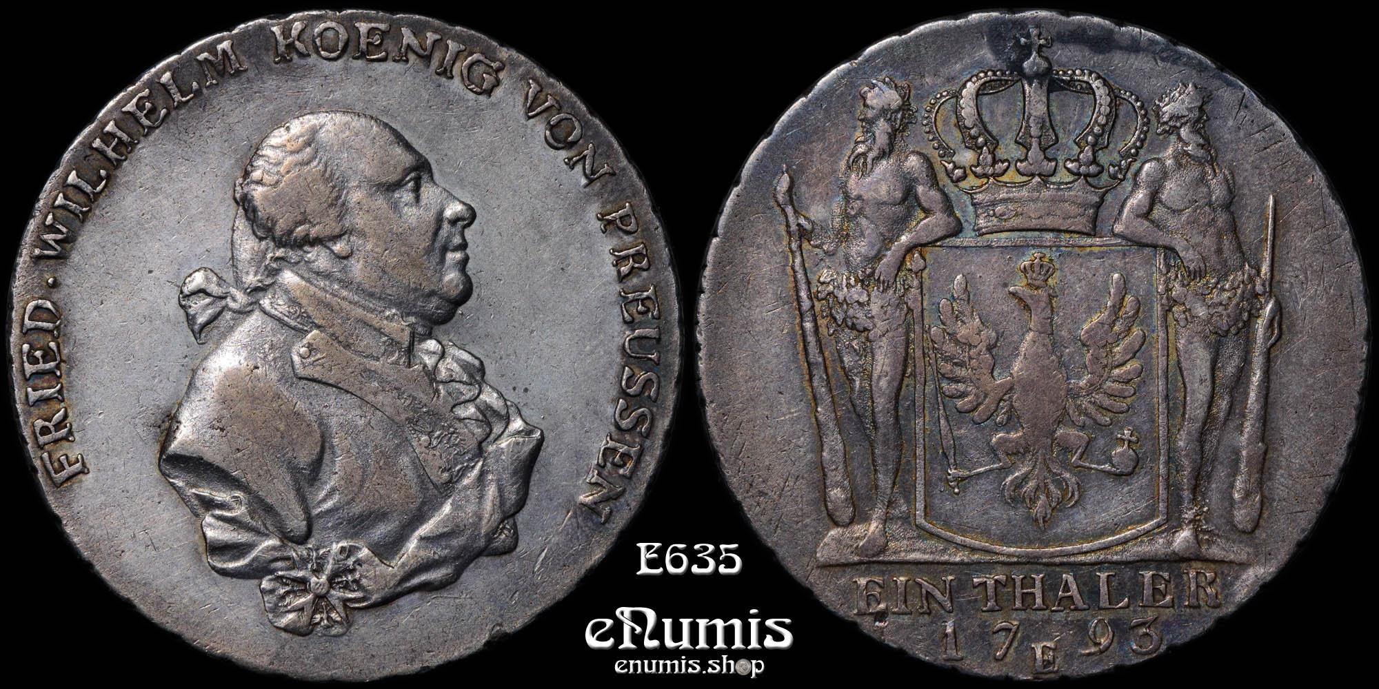 GERMANY PRUSSIA, Friedrich Wilhelm II, Taler 1793 E, Konigsberg, Rare!, VF+