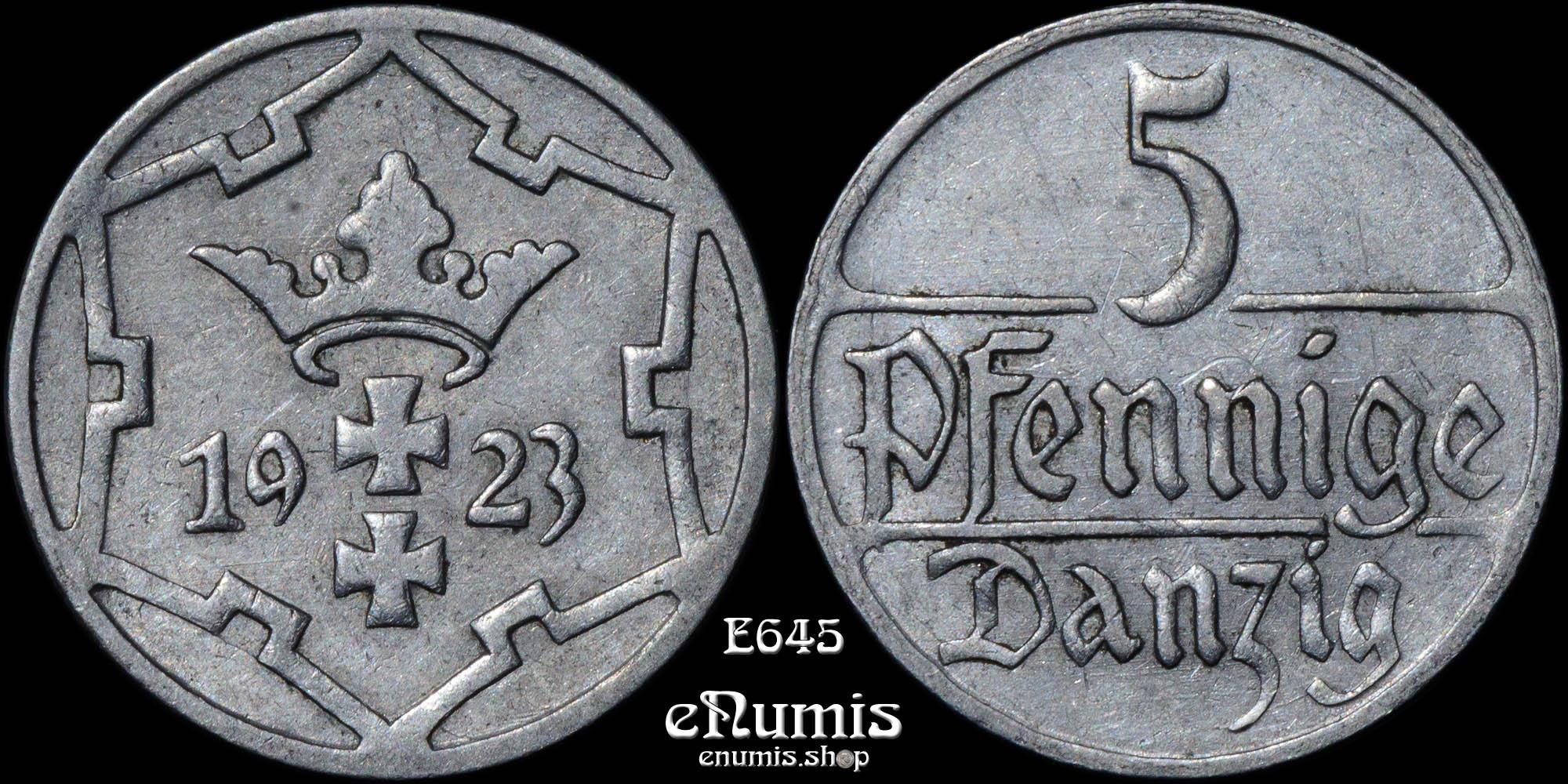 DANZIG, 5 Pfennig 1923, XF