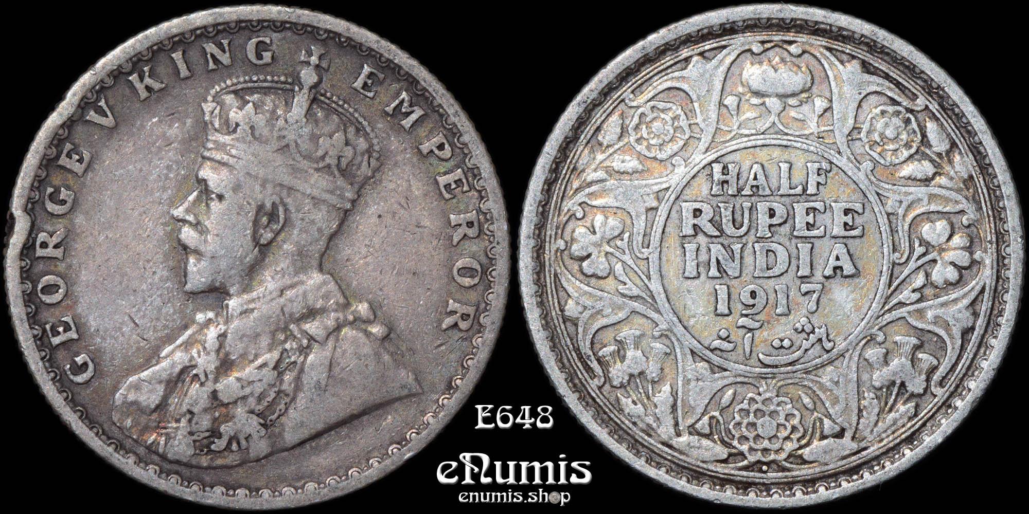 INDIA, George V, 1/2 Rupee 1917, Bombay, VF+