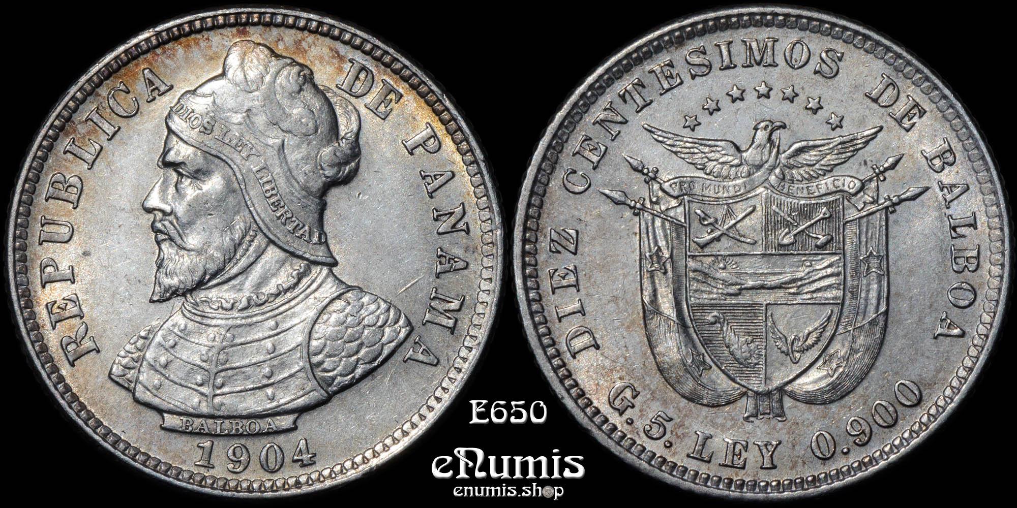 PANAMA, 10 Centesimos 1904, Philadelphia mint, UNC