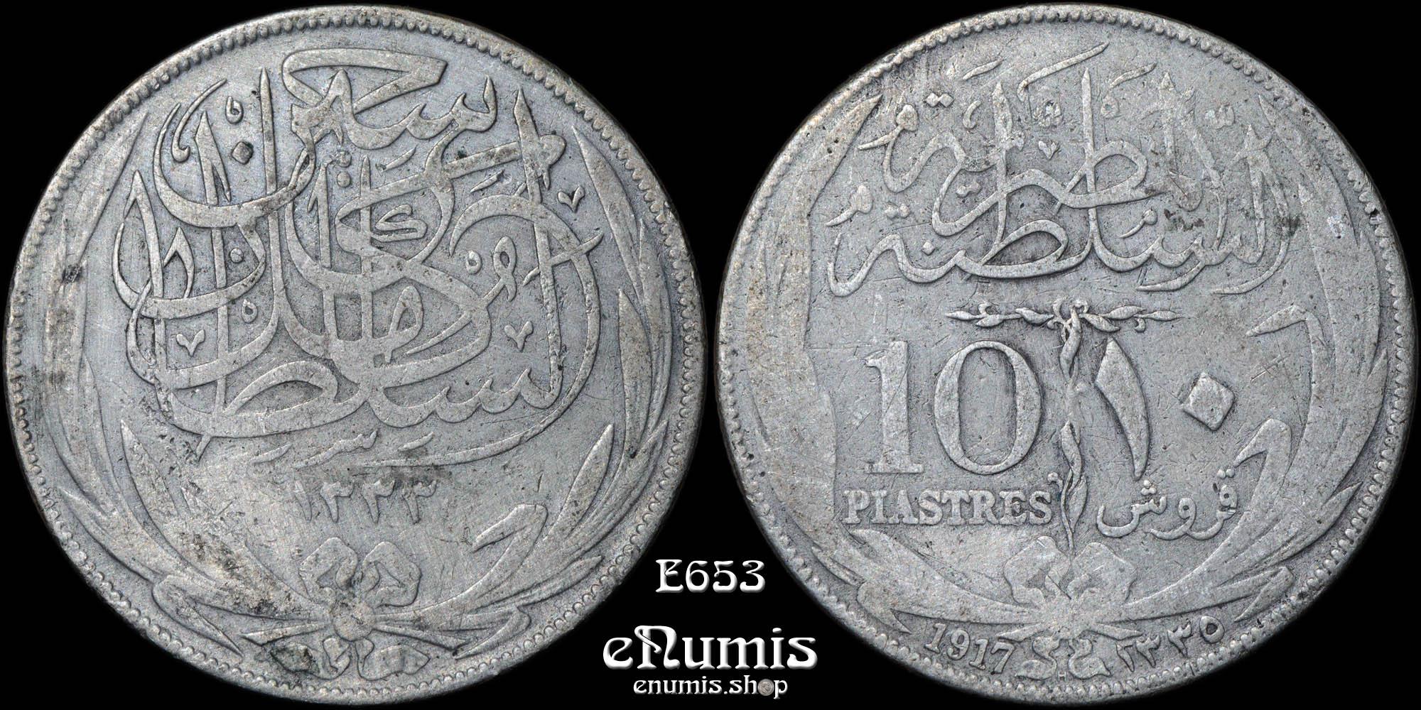 EGYPT, British Protectorate, Hussein Kamil, 10 Piastres 1917 H, VF EGYPT, British Protectorate, Hussein Kamil, 10 Piastres 1917 H, VF