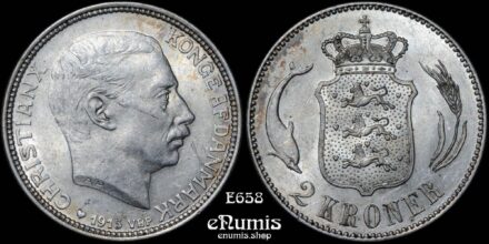 DENMARK, Christian X, 2 Kroner 1915 VBP AH, aUNC/UNC