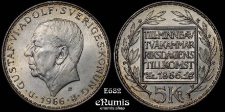 SWEDEN, Gustaf VI Adolf, 5 Kronor 1966, 100th Anniversary of Constitution Reform, UNC