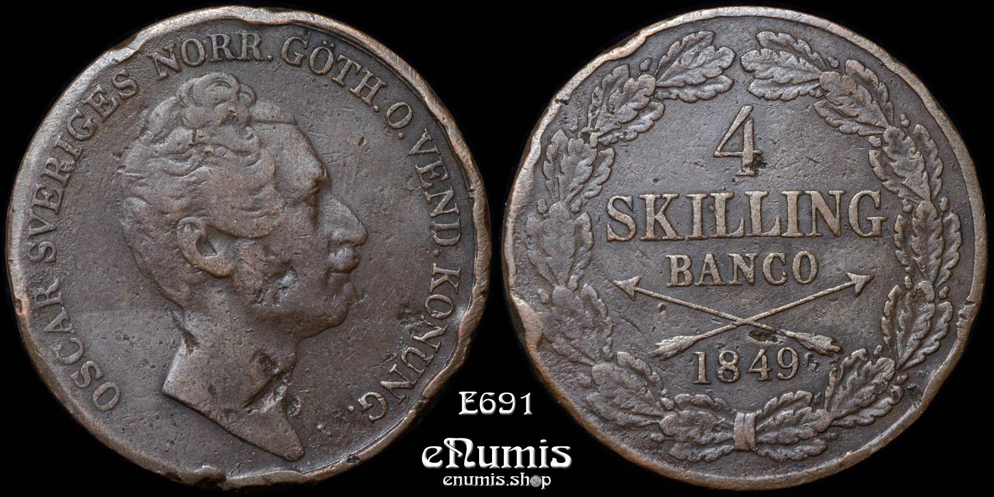 SWEDEN, Oscar I, 4 Skilling Banco 1849, aVF