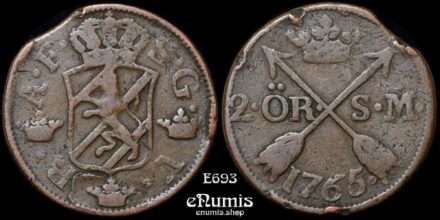 SWEDEN, Adolf Frederick, 2 Ore 1765, VF