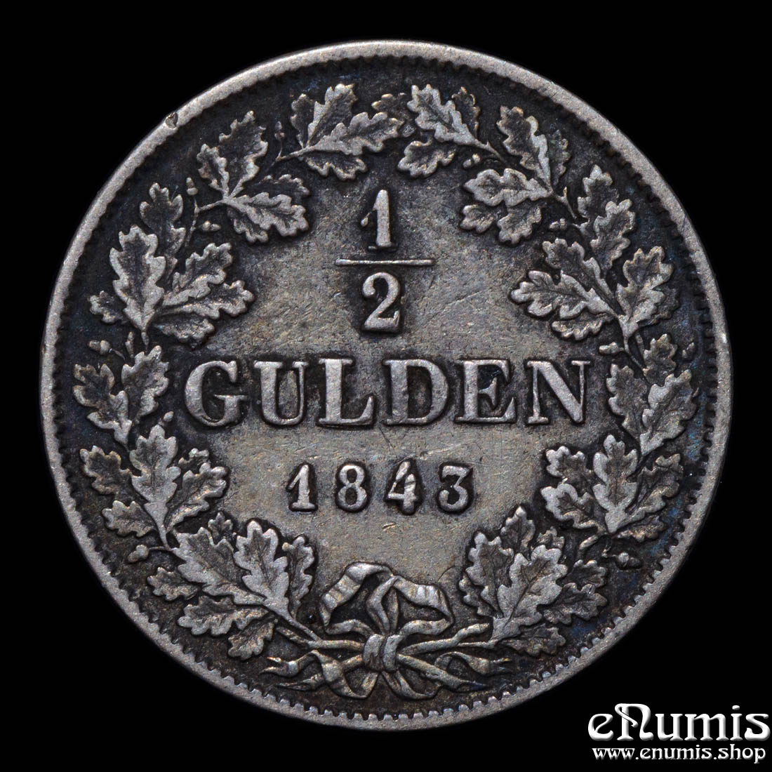 Germany, Baden, Leopold, 1/2 Gulden 1843, toned, VF