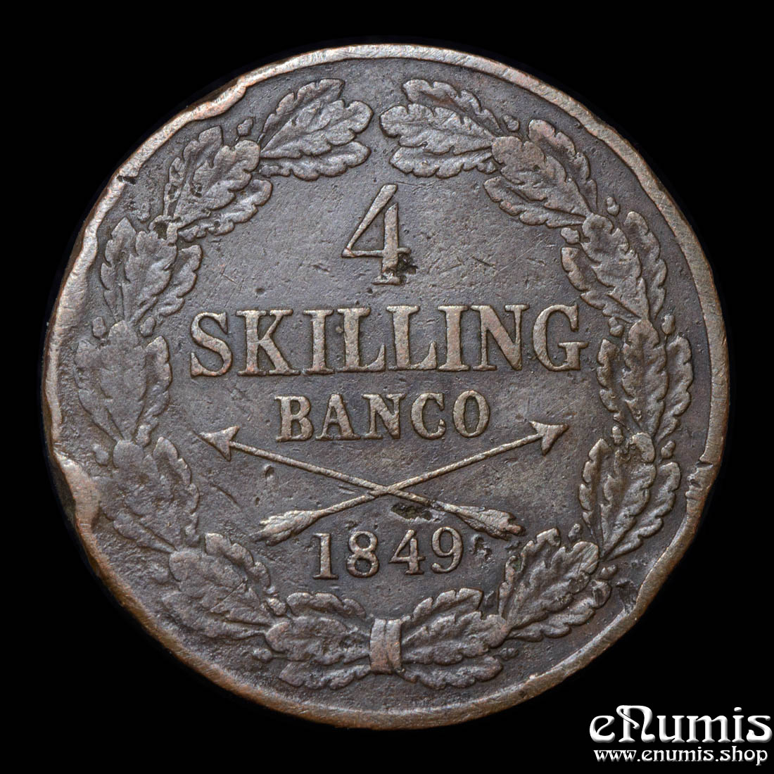 SWEDEN, Oscar I, 4 Skilling Banco 1849, aVF