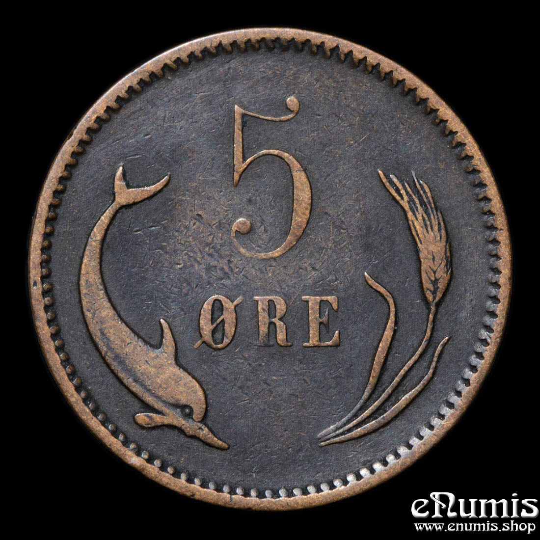 DENMARK, Christian IX, 5 Ore 1894, VF