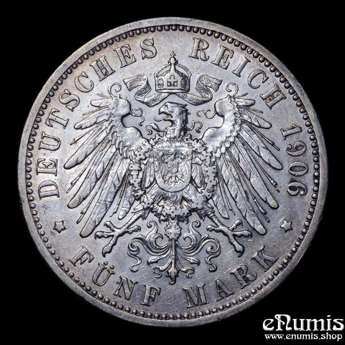 Germany, Prussia, Wilhelm II, 5 Mark 1906, Rare year, VF-XF