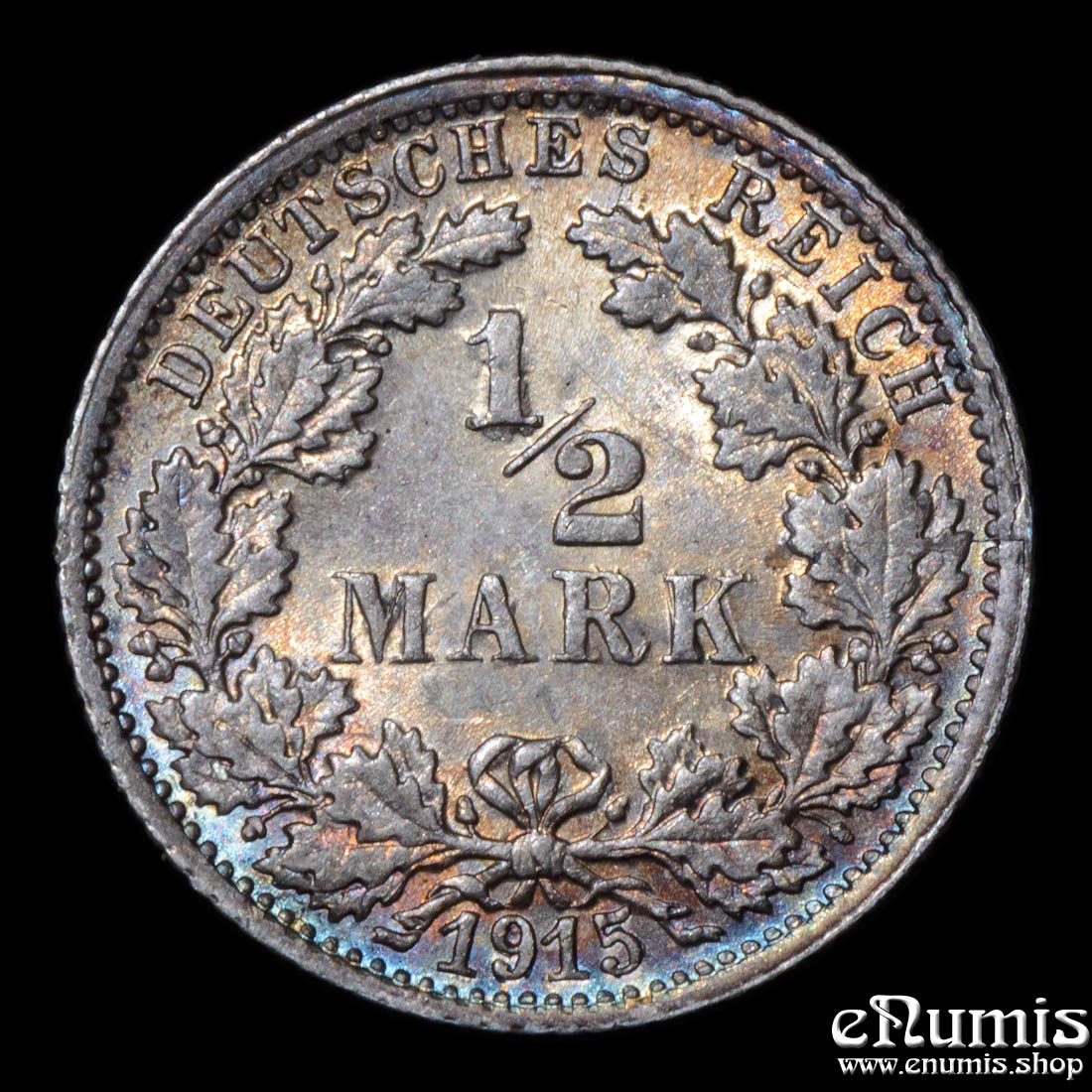German Empire, 1/2 Mark 1915 F, Stuttgart, nicely toned, UNC