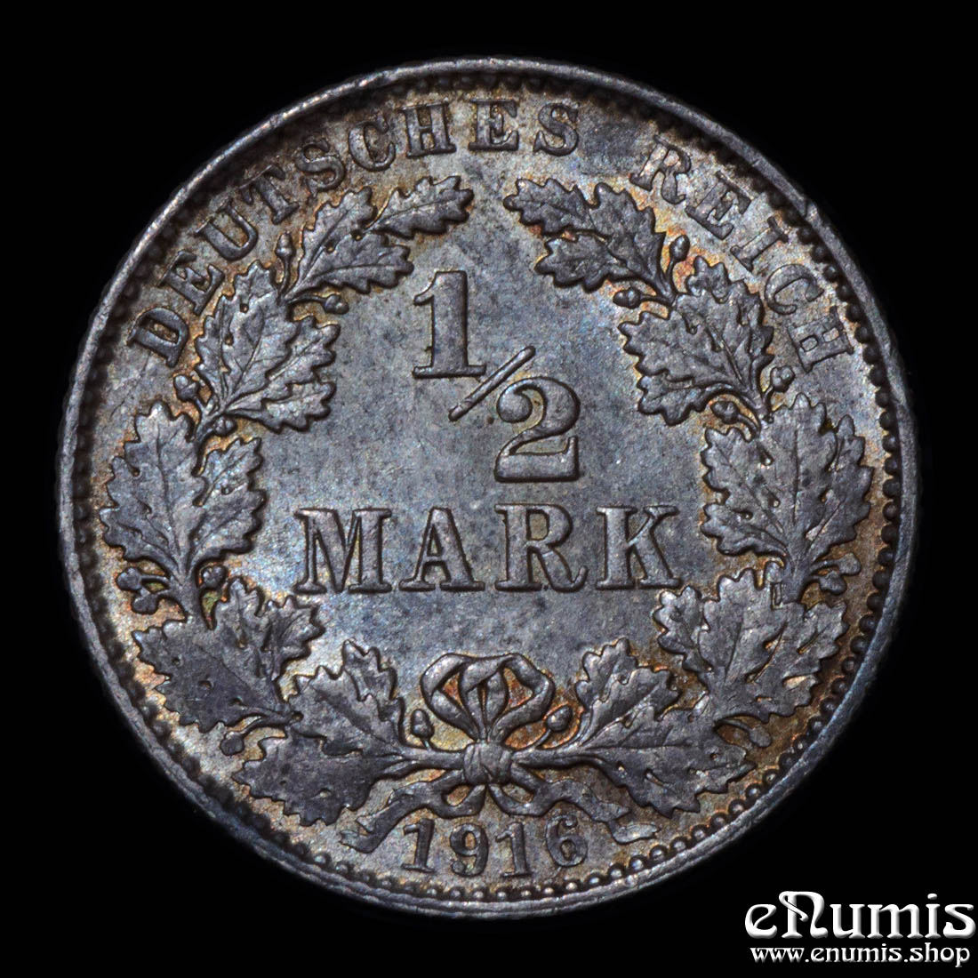 German Empire, 1/2 Mark 1916 E, Muldenhutten, toned, UNC