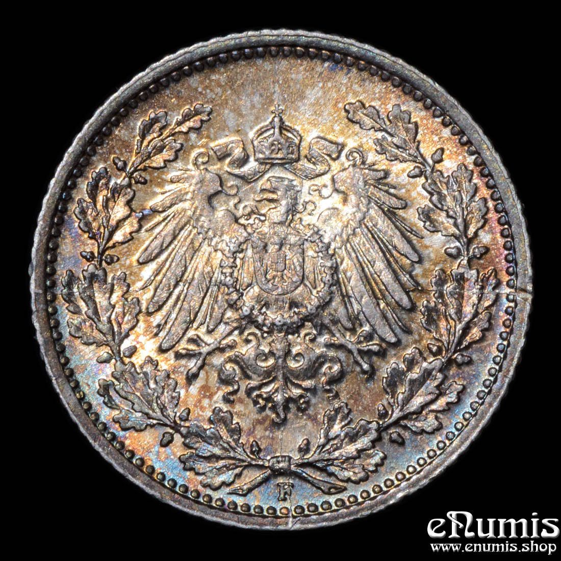 German Empire, 1/2 Mark 1915 F, Stuttgart, nicely toned, UNC