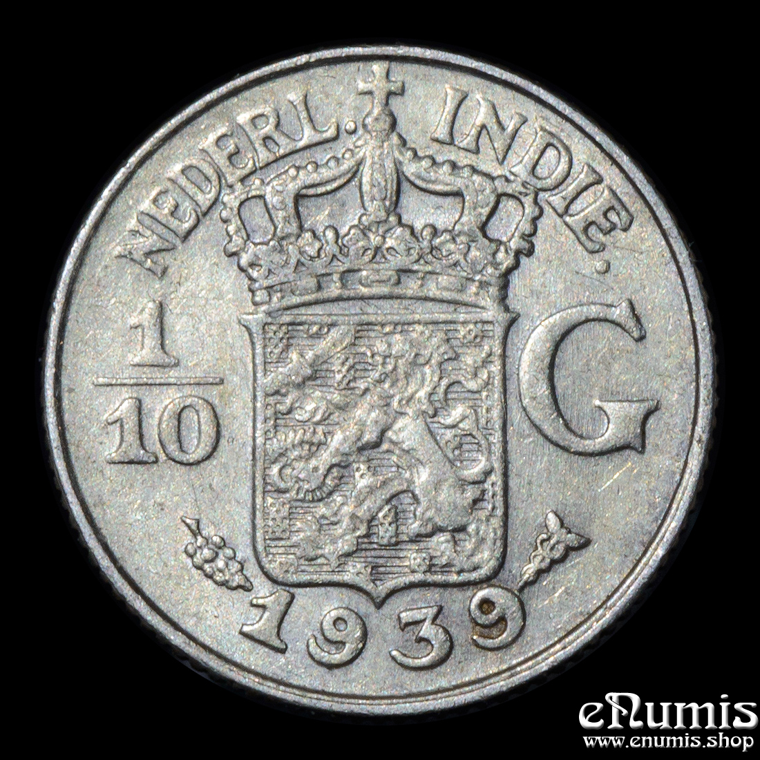 Netherlands East Indies, Wilhelmina, 1/10 Gulden 1939, Key date, aUNC