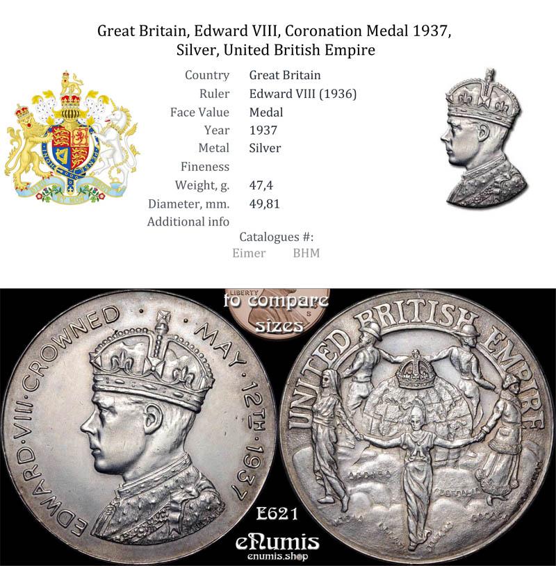Great Britain, Edward VIII, Coronation Medal 1937, Silver, United British Empire