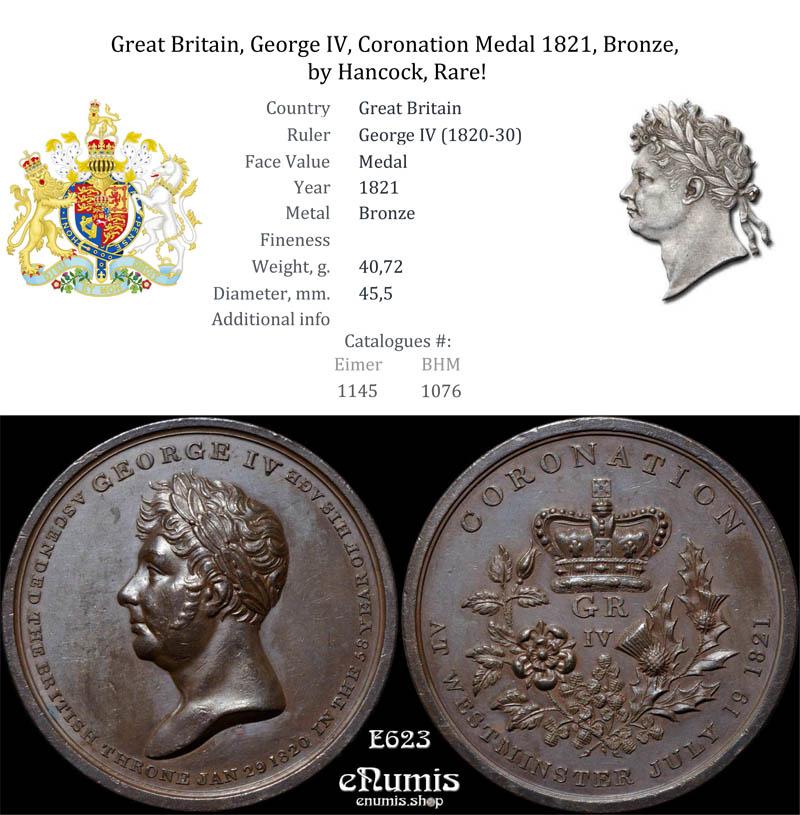 Great Britain, George IV, Coronation Medal 1821, Bronze, by Hancock, Rare!