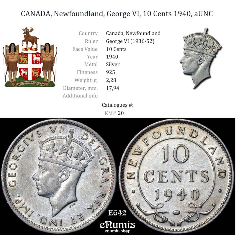 CANADA, Newfoundland, George VI, 10 Cents 1940, aUNC