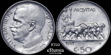 ITALY, Vittorio Emanuele III, 50 Centesimi 1921 R, UNC