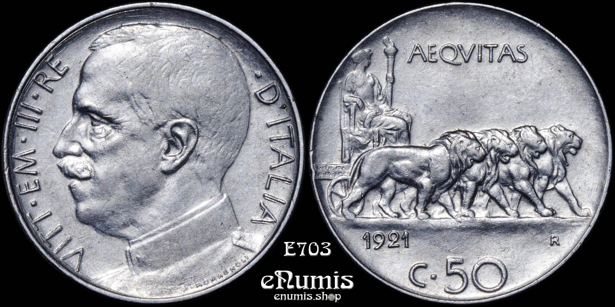 ITALY, Vittorio Emanuele III, 50 Centesimi 1921 R, UNC ITALY, Vittorio Emanuele III, 50 Centesimi 1921 R, UNC
