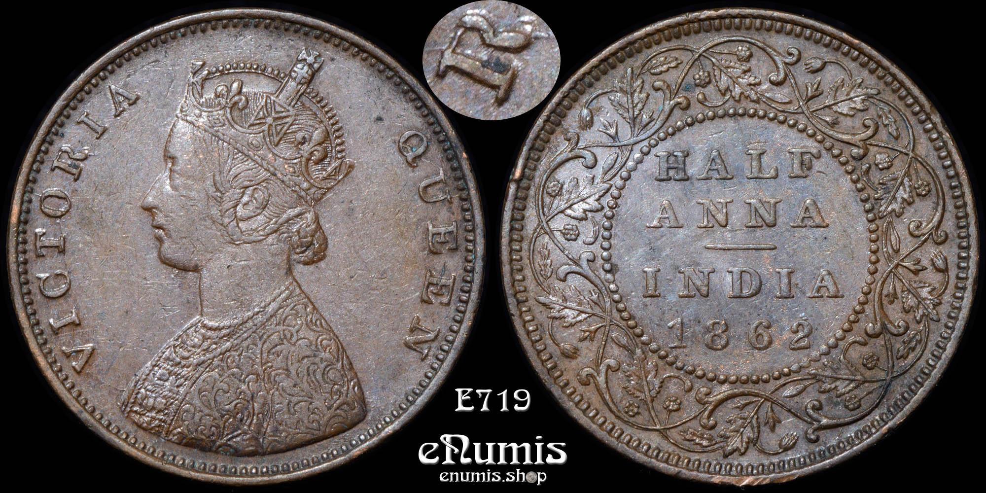 INDIA, Victoria, 1/2 Half Anna 1862, Bombay, aUNC/UNC