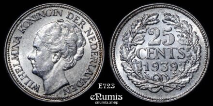 NETHERLANDS, Wilhelmina, 25 Cents 1939, UNC