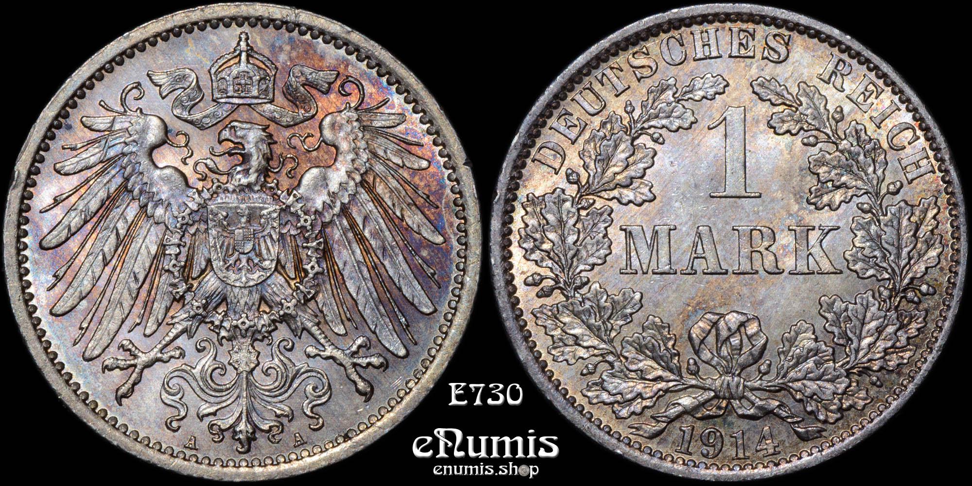 GERMAN EMPIRE, 1 Mark 1914 A, Berlin, lightly toned, UNC