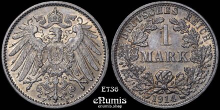 GERMAN EMPIRE, 1 Mark 1914 F, Stuttgart, UNC