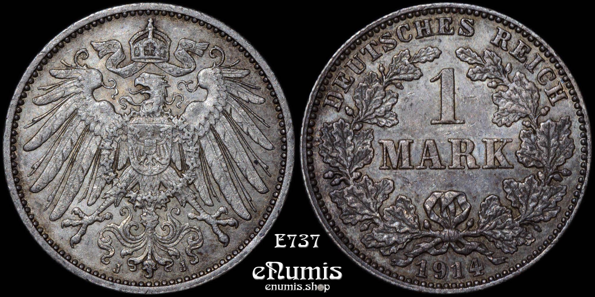 GERMAN EMPIRE, 1 Mark 1914 J, Hamburg, XF-UNC