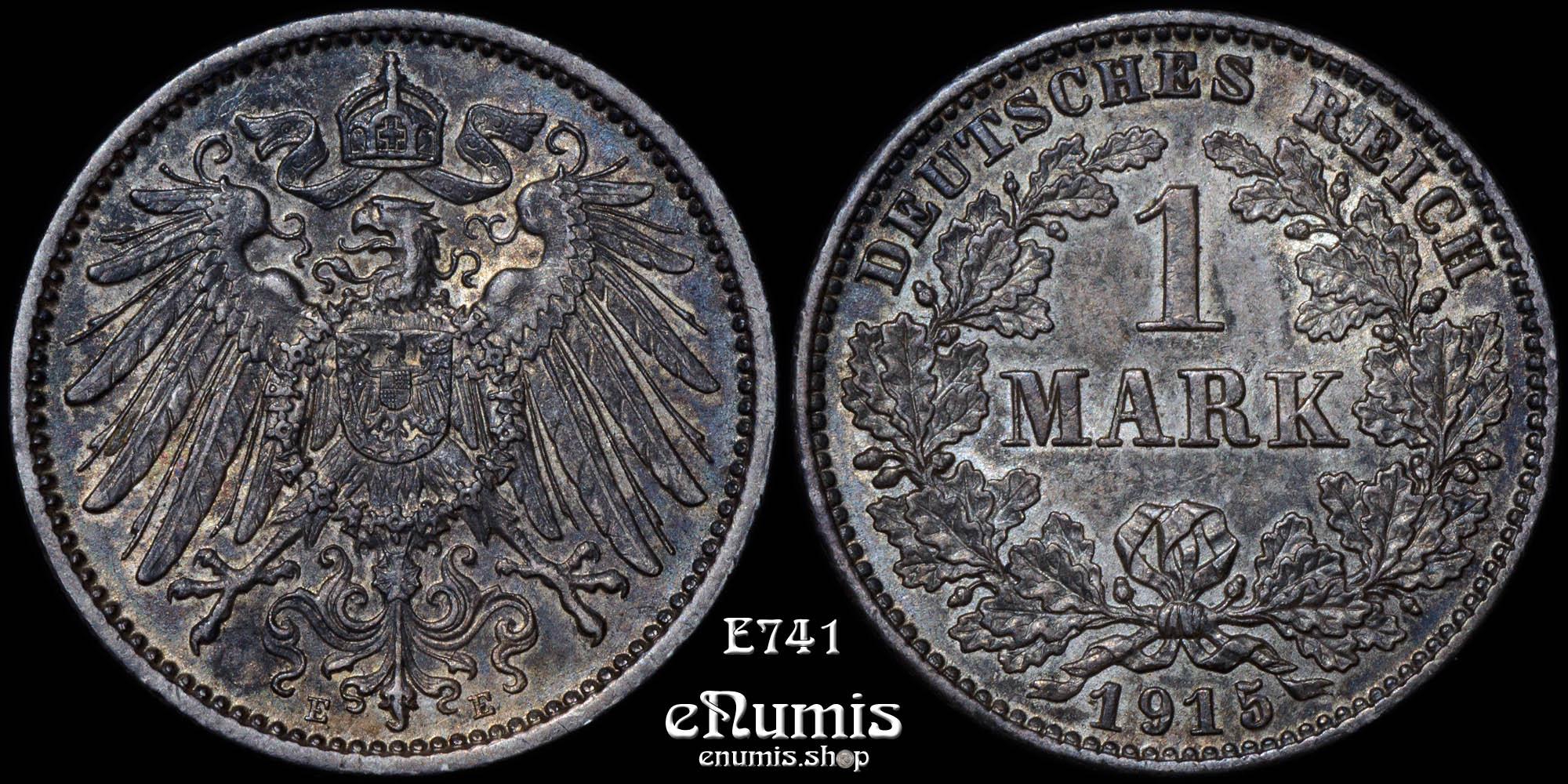 GERMAN EMPIRE, 1 Mark 1915 E, Muldenhutten, toned, UNC GERMAN EMPIRE, 1 Mark 1915 E, Muldenhutten, toned, UNC