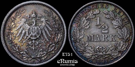 GERMAN EMPIRE, 1/2 Mark 1918 A, Berlin, nicely toned, aUNC