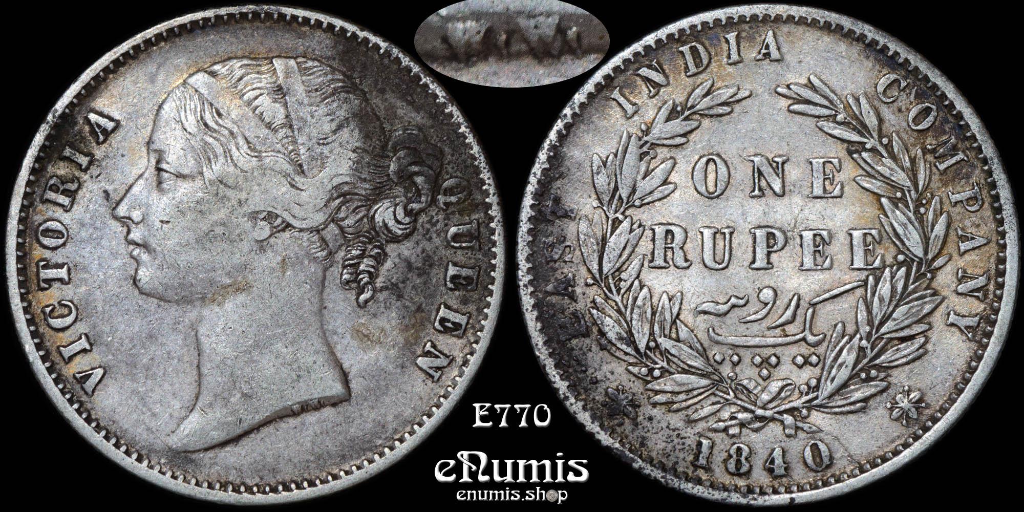 INDIA, Victoria, Rupee 1840, divided legend, Double Struck Mintmark, VF+