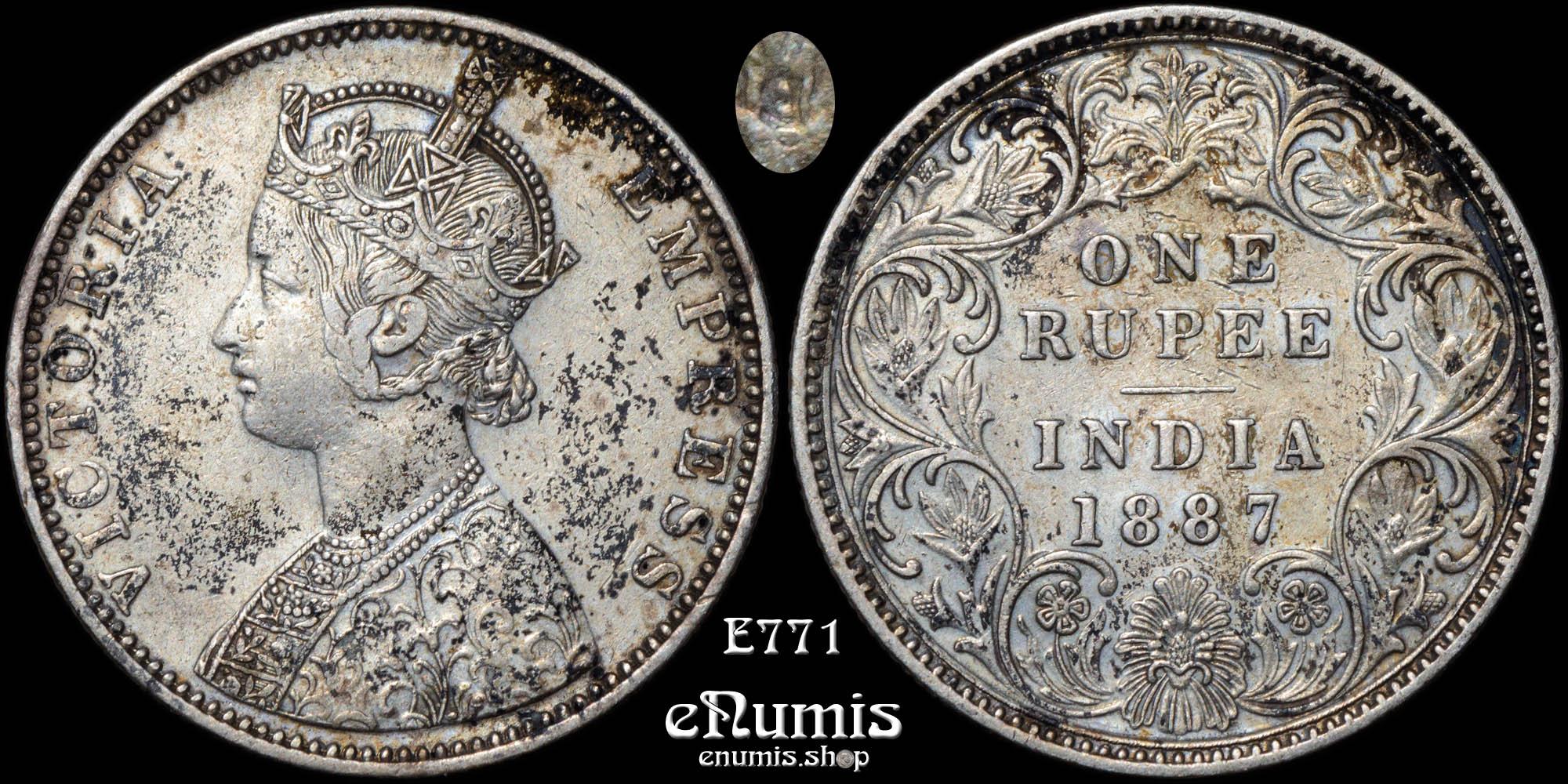INDIA, Victoria, Rupee 1887, Bombay, incuse inverted B, XF/XF+