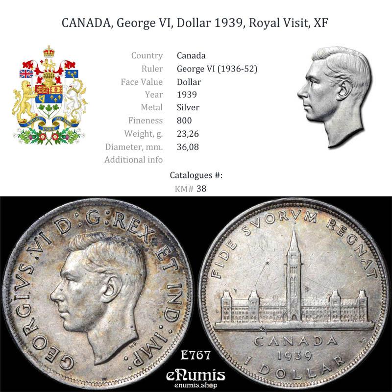 CANADA, George VI, Dollar 1939, Royal Visit, XF