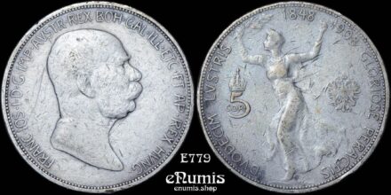 AUSTRIA, Franz Joseph I, 5 Corona 1908, 60th anniversary of reign, VF