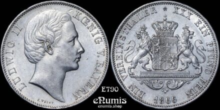 GERMANY BAVARIA, Ludwig II, Taler 1866, Lions, aUNC
