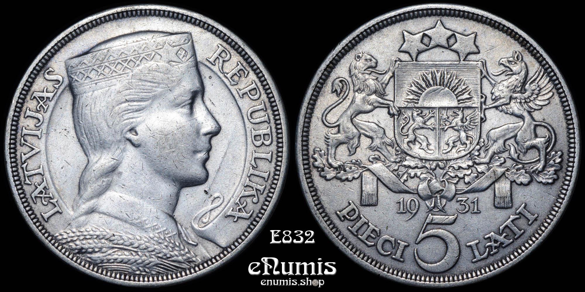 LATVIA, 5 Lati 1931, silver, XF
